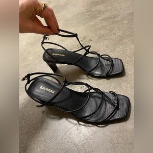 Black snakeskin Express strappy heels